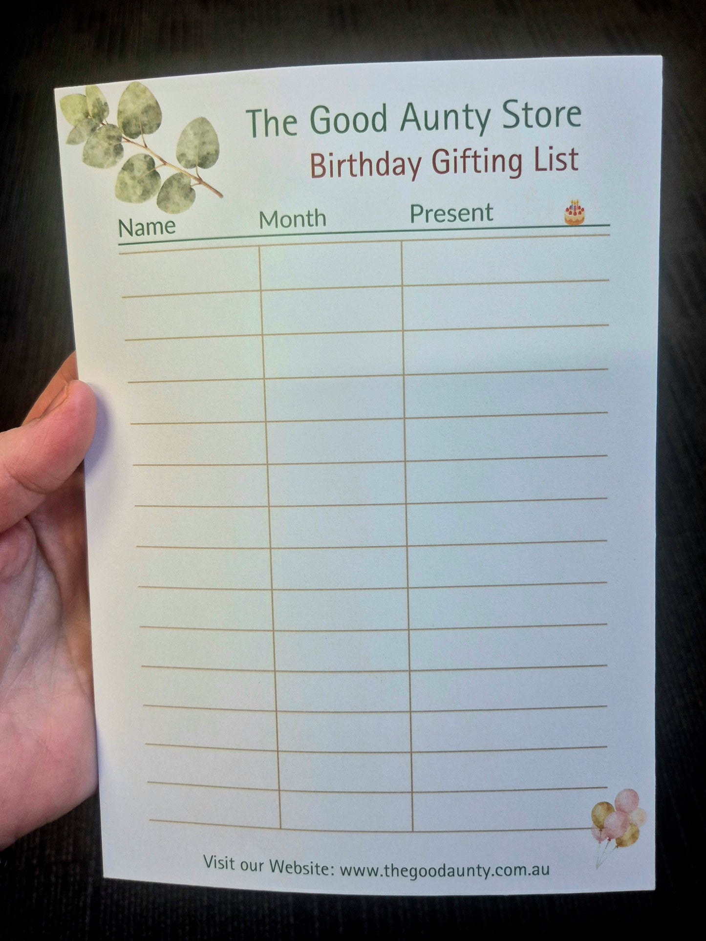 The Good Aunty Birthday List Note Pads