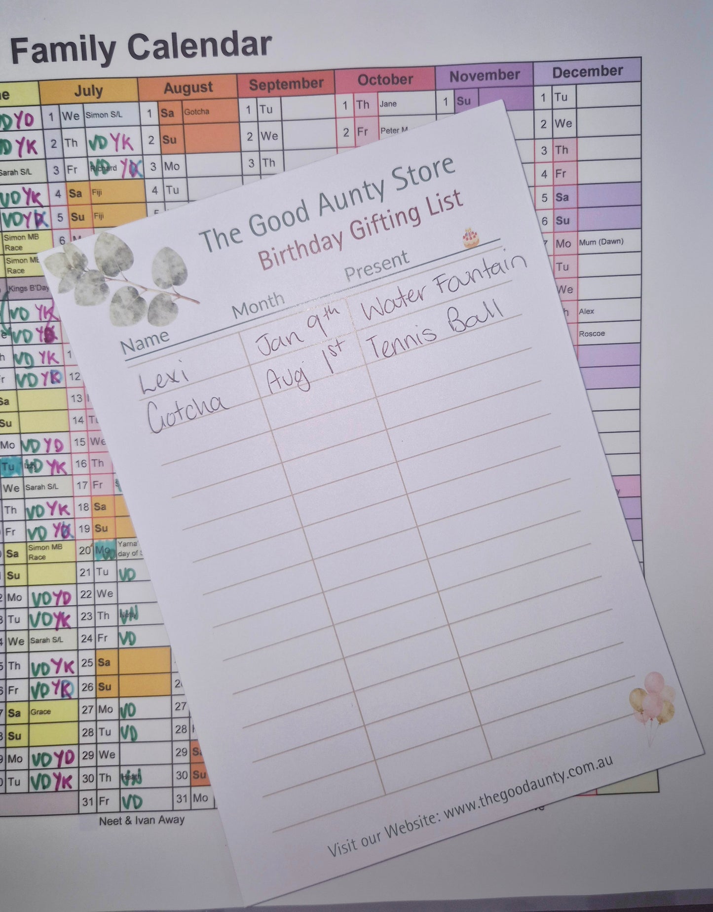 The Good Aunty Birthday List Note Pads