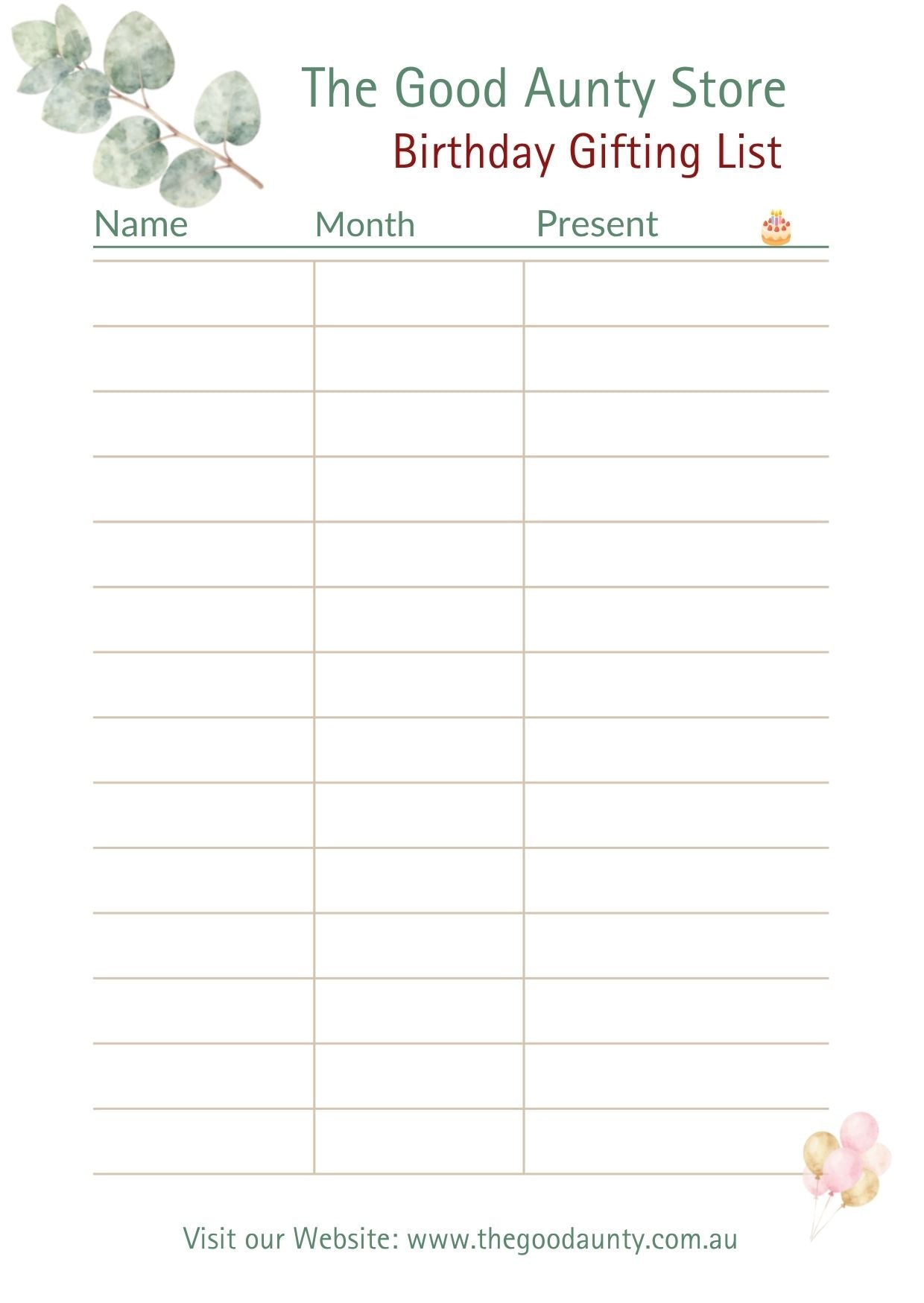 The Good Aunty Birthday List Note Pads