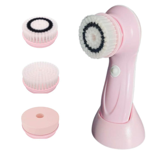 Electric Face Brush – Advanced Face Cleansing Brush with 3 Interchangeable Heads & 2 Speeds - HERPLA Premium Face Scrubber & Massaging Tool Device for Men & Women Suitable for All Skin Types - Pink - Size 166mm