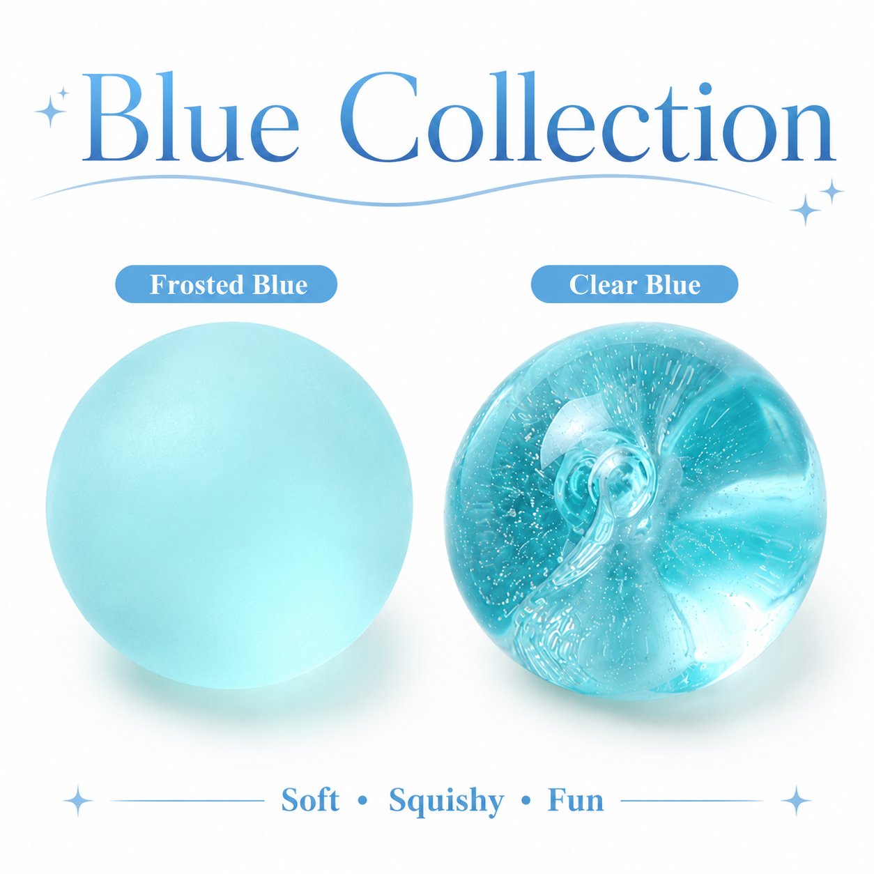 Frosted Blue Coconut Oil Stress Ball, Slow Rising Non-Sticky Squishy Squeeze Ball, Soft Sensory Fidget Toy for Stress Relief, Relaxation and Focus