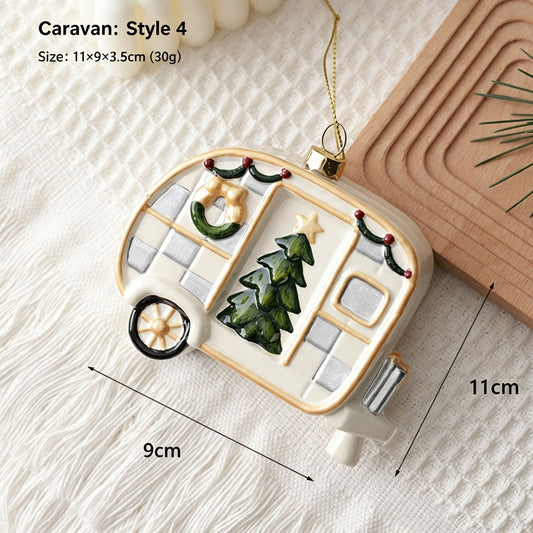 Halloween & Christmas Tree Hanging Ornament, Camper Van Design Pendant, Holiday Scene Decoration Prop