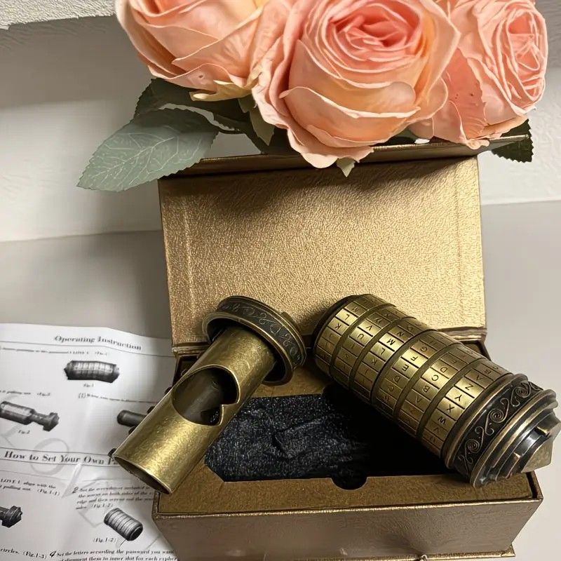 Vintage Mini Combination Lock, Educational Toy, Boxed Puzzle Game, Creative Puzzle Gift Set, Brain Teaser, Fun Creative Romantic(bronze colour)