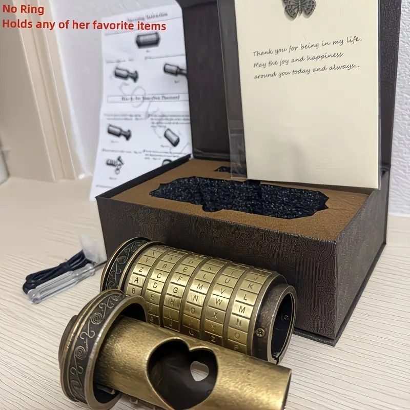 Vintage Mini Combination Lock, Educational Toy, Boxed Puzzle Game, Creative Puzzle Gift Set, Brain Teaser, Fun Creative Romantic(bronze colour)