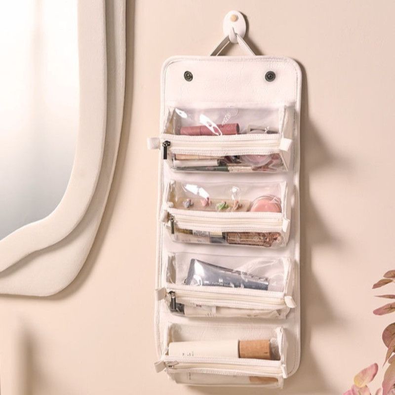 4-in-1 Travel Makeup Bag, Waterproof Foldable Large-Capacity Cosmetic Organizer, Hanging Wash Bag - Camel