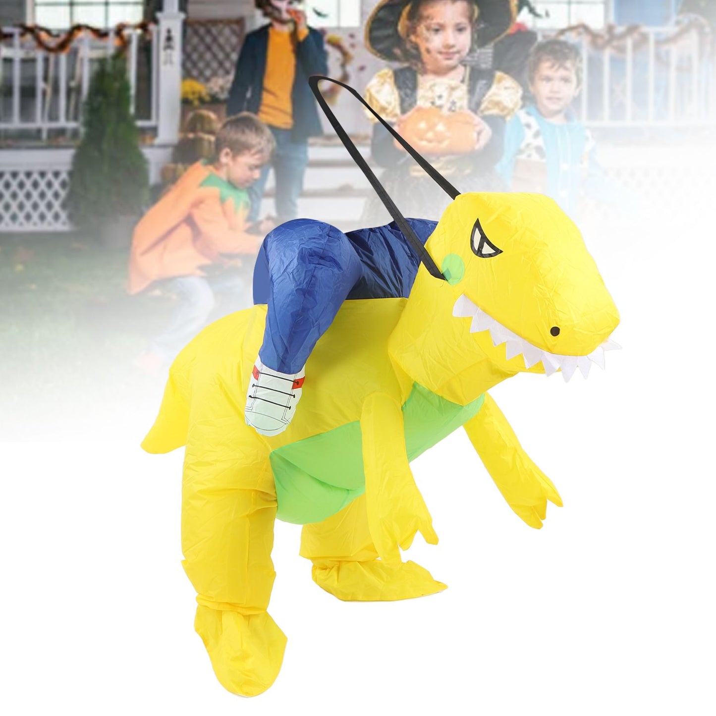 Yellow Dinosaur Inflatable Costume Half Body Model Weird Dinosaur Shape Inflatable Costume Middle Child 120‑140cm