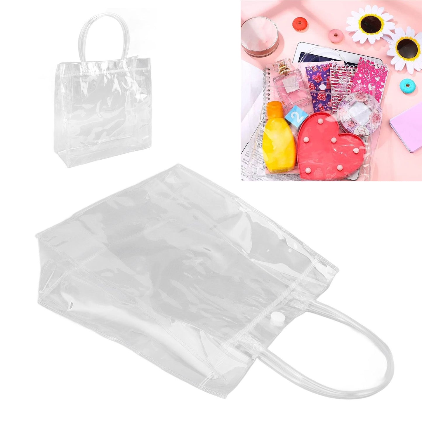 30Pcs Clear PVC Plastic Gift Bags with Handles Reusable Plastic Gift Wrap Tote Bags for Shopping Retail Goodies Business Boutique Wedding Birthday Party 20x20x8cm