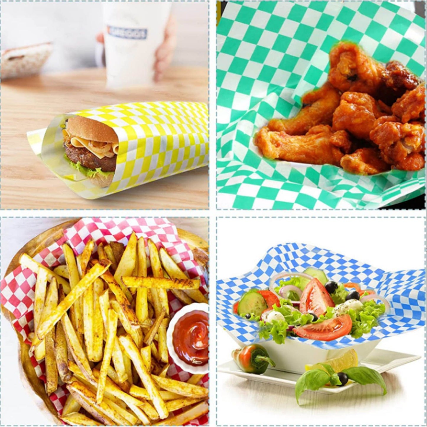 240 Sheets Checkered Dry Waxed Deli Paper Sheets Grease Resistant Food Basket Liners Deli Wrap Wax Paper Sheets for Sandwiches