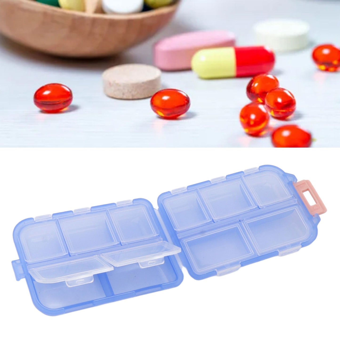 Medicine Box Medicine Case Plastic Waterproof 10 Compartments Buckle Lock Weekly Portable Medicine Container Blue