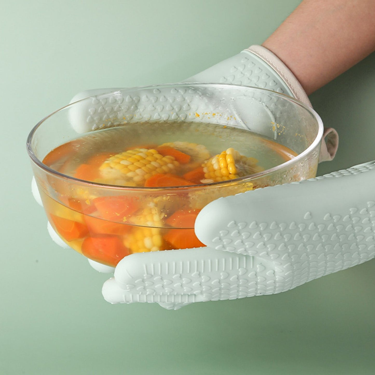 Thickened Silicone Anti Scalding Oven Glove Heat Resistant Silicone Cooking Glove for Microwave Oven Toaster Mint Green