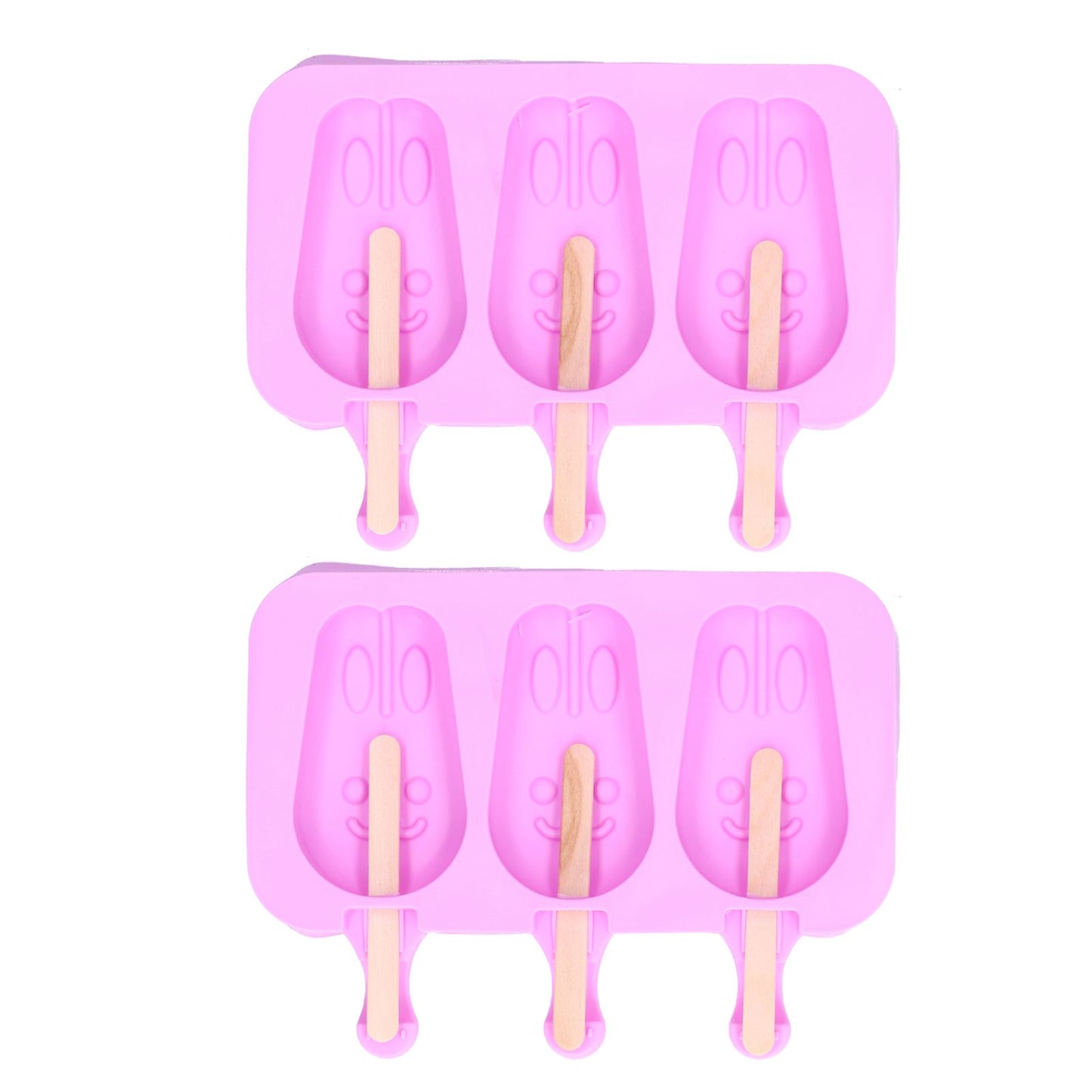 2Pcs 3 Grid Silicone Ice Cream Mold with Lid Rabbit Shaped Mold for Summer Home Kitchen