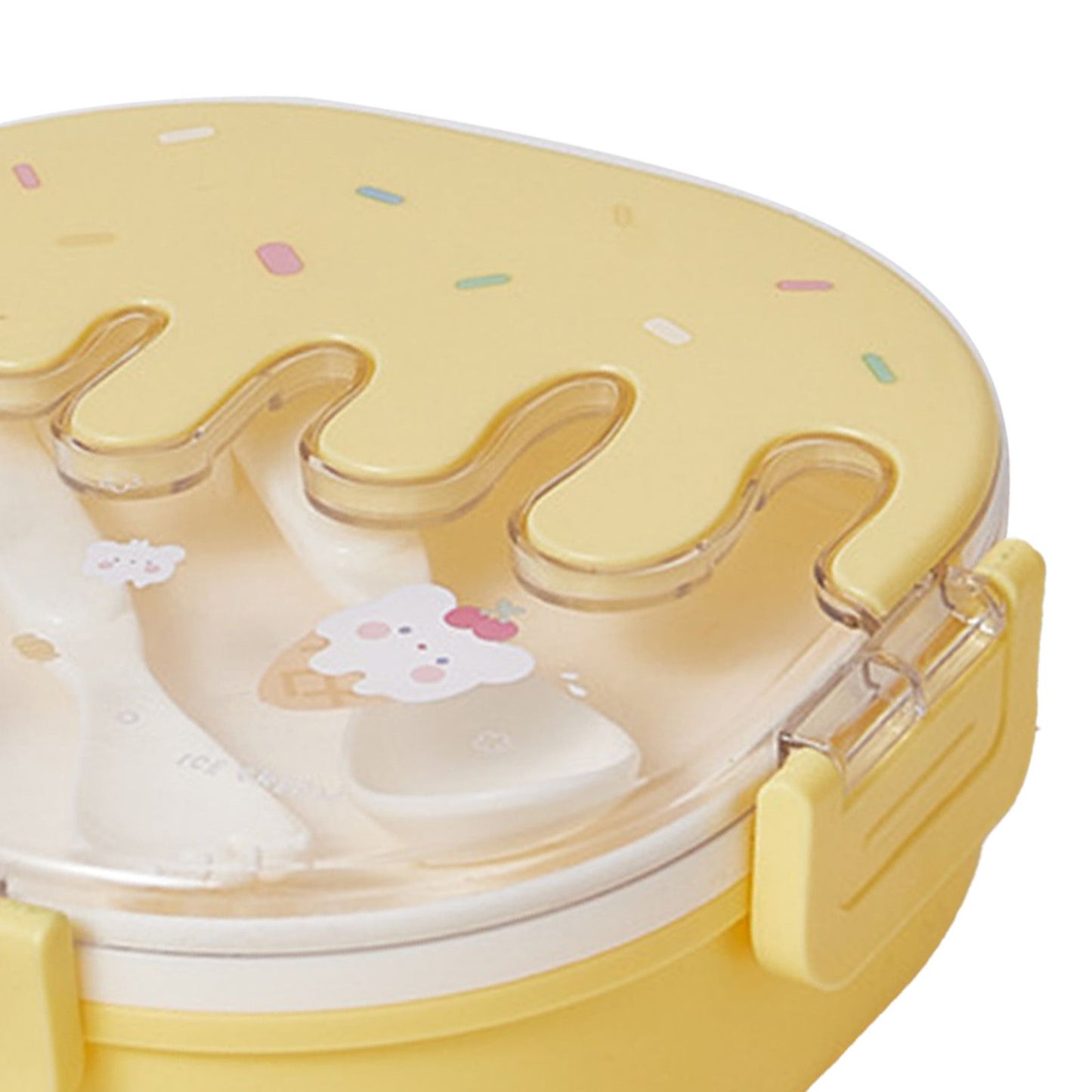 Bento Lunch Box for Kids Adults 3 Compartment Plastic Cute Ice Cream Lunch Snack Containers with Fork and Spoon for School Work Travel Yellow
