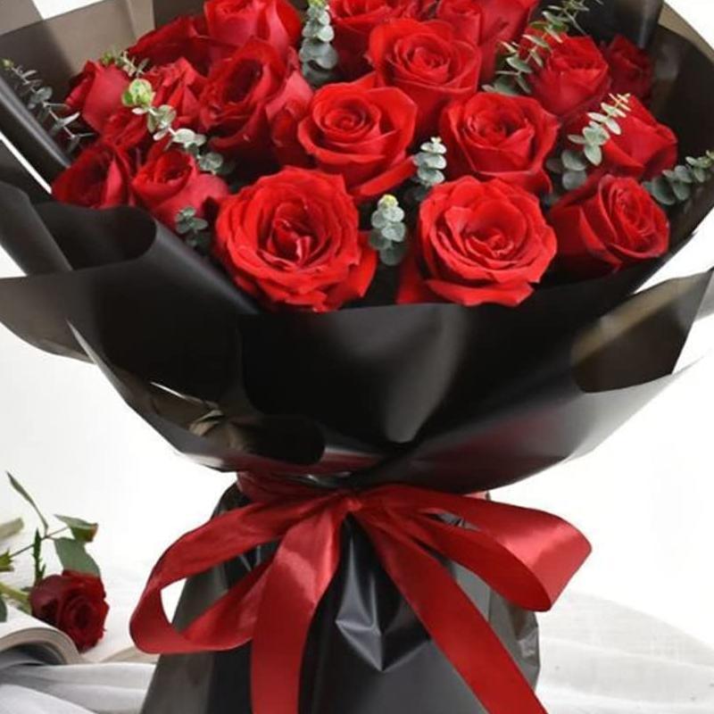 20PCS Plastic Waterproof Flower Gift Wrapping Paper Florist Bouquet Packaging - Black+Black