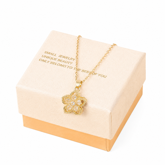 White Rotating Bauhinia Zircon Flower Pendant Necklace - Alloy and Zircon - 15mm Pendant, 40+5cm Chain, Design for Women, Fashionable Collarbone Jewelry Gift