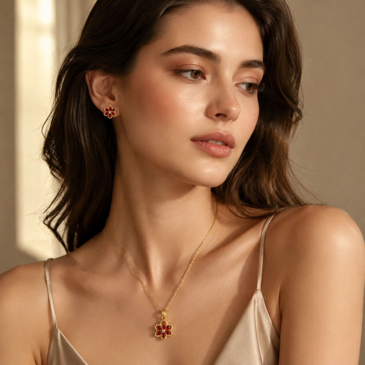 Red Rotating Bauhinia Zircon Flower Pendant Necklace - Alloy and Zircon - 15mm Pendant, 40+5cm Chain, Design for Women, Fashionable Collarbone Jewelry Gift