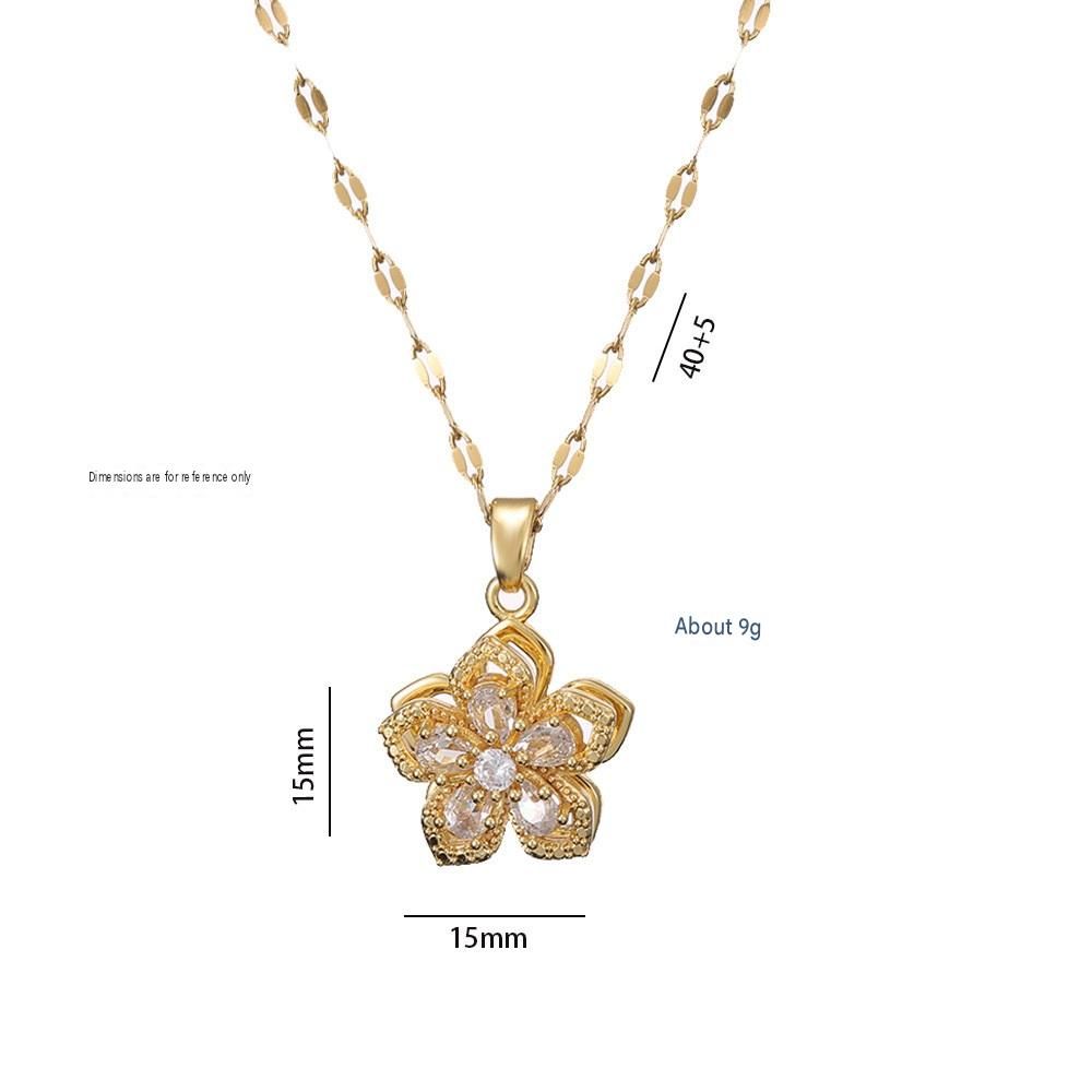 Pink Rotating Bauhinia Zircon Flower Pendant Necklace - Alloy and Zircon - 15mm Pendant, 40+5cm Chain, Design for Women, Fashionable Collarbone Jewelry Gift